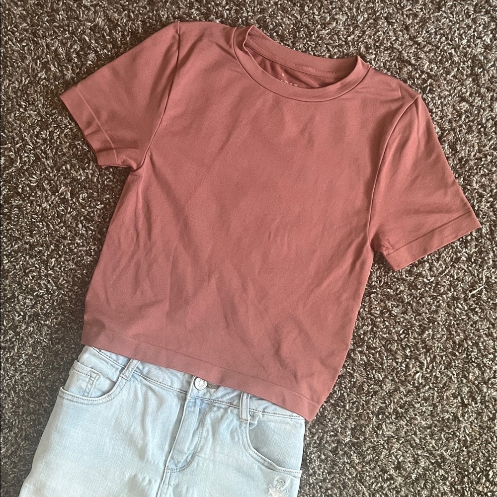 NWOT A New Day Rusty Brown Mauve Nylon Spandex Top, Size Small,  Stretchy Soft